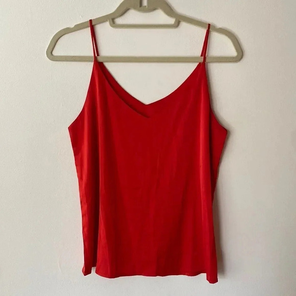 Miqieer V-Neck Silky Loose Camisole Blouse Shirt Top Red Satin Size S - Picture 2 of 6